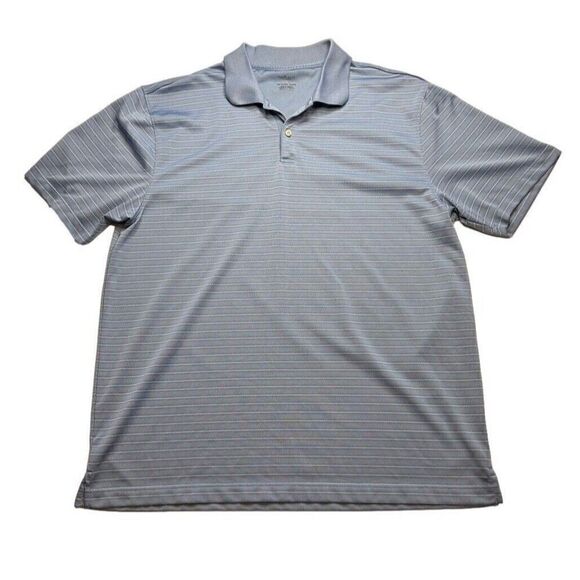 Van Heusen Men’s Large Short Sleeve Button Up Polo Shirt Light Blue Striped - Picture 1 of 5